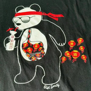 Riot Society Men T-Shirt XL Black Panda Drink Fart Lantern Graphic Cotton